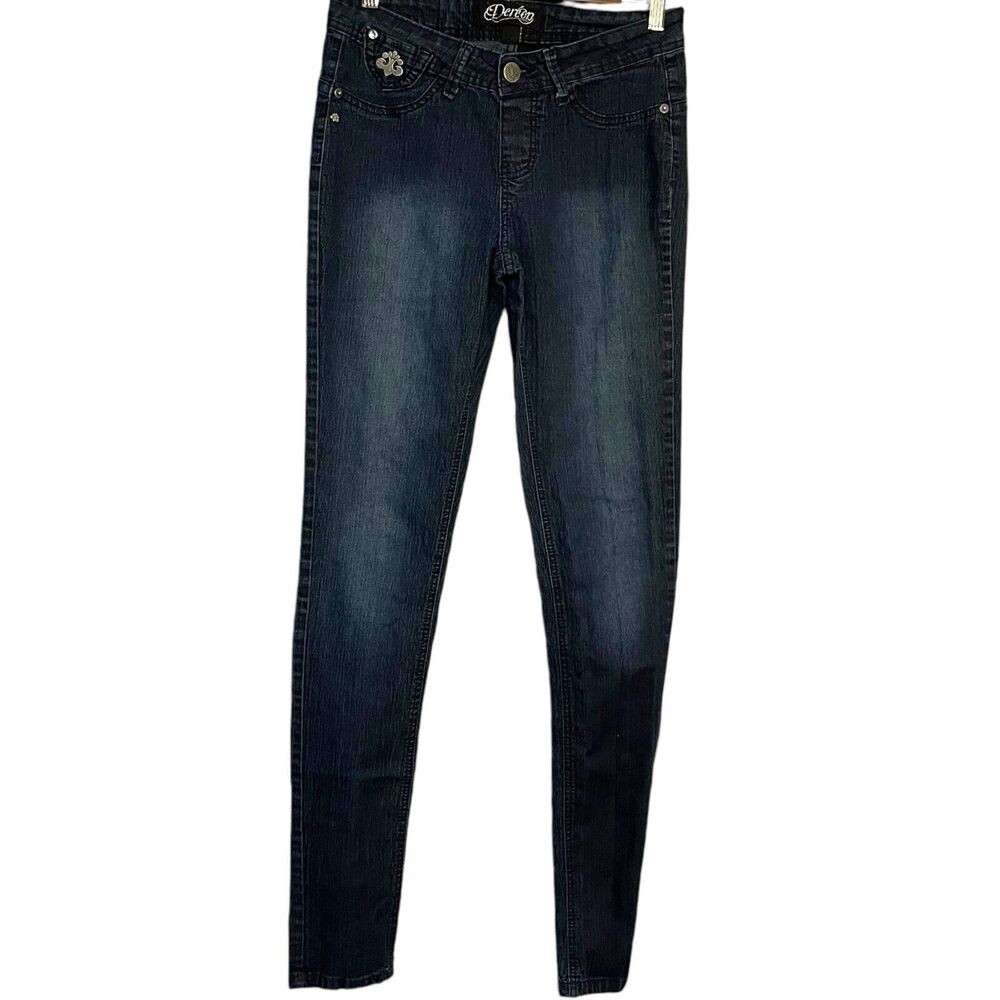 House Of Dereon Skinny Leg Jeans Women's 5/6 Blue Dark Wash Denim Pockets Logo